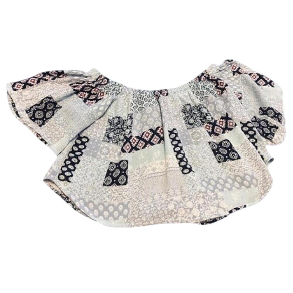 Dainty Hooligan Blue Patchwork Print Off Shoulder Crop Top‎ Boho Festival Small